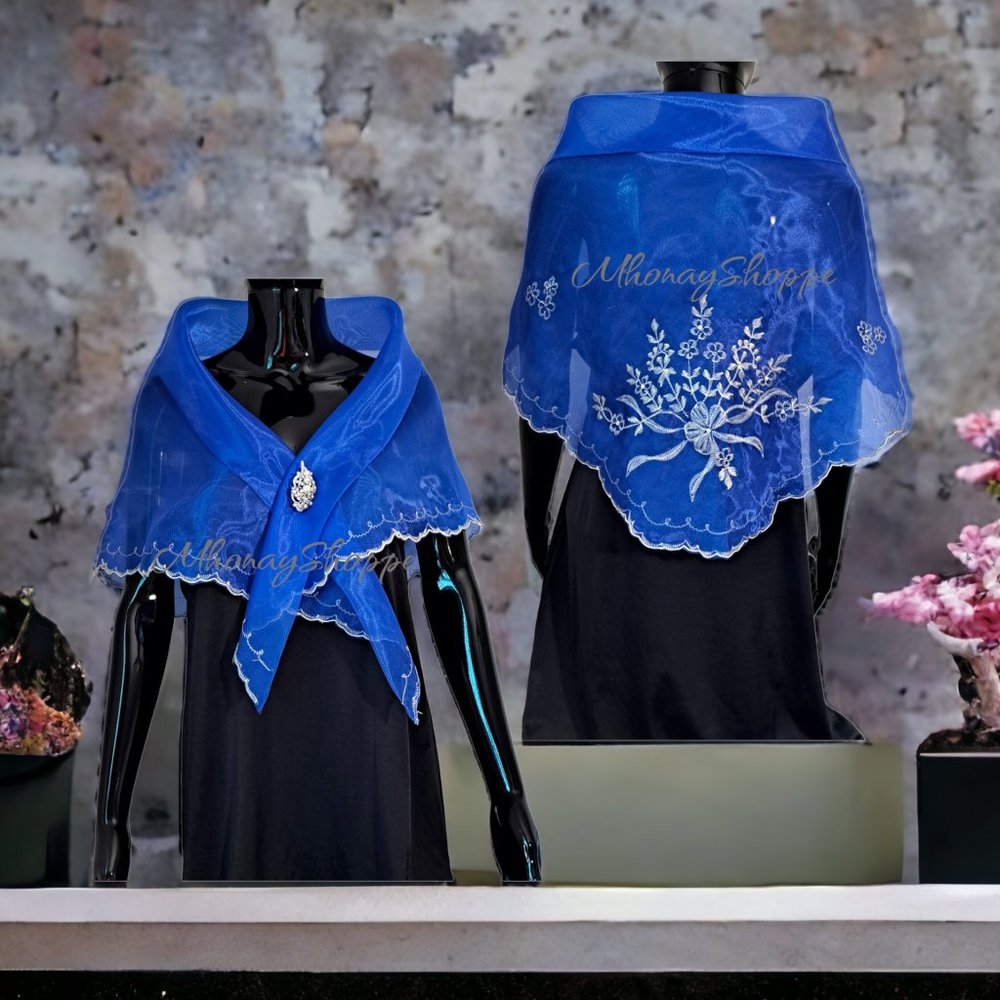Royal-Blue -Modern Embroidered Filipiniana Alampay
